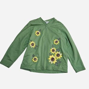 90s granola cottagecore green sunflower jacket